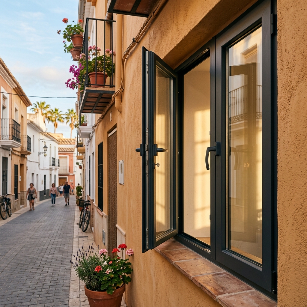 Ventana de aluminio de seguridad instalada por Aluminios El Puente en una vivienda de Cartagena, Murcia